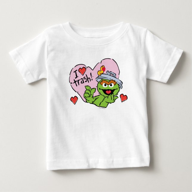 Camiseta Para Bebê Namorados Oscar "I Love Trash" (Frente)