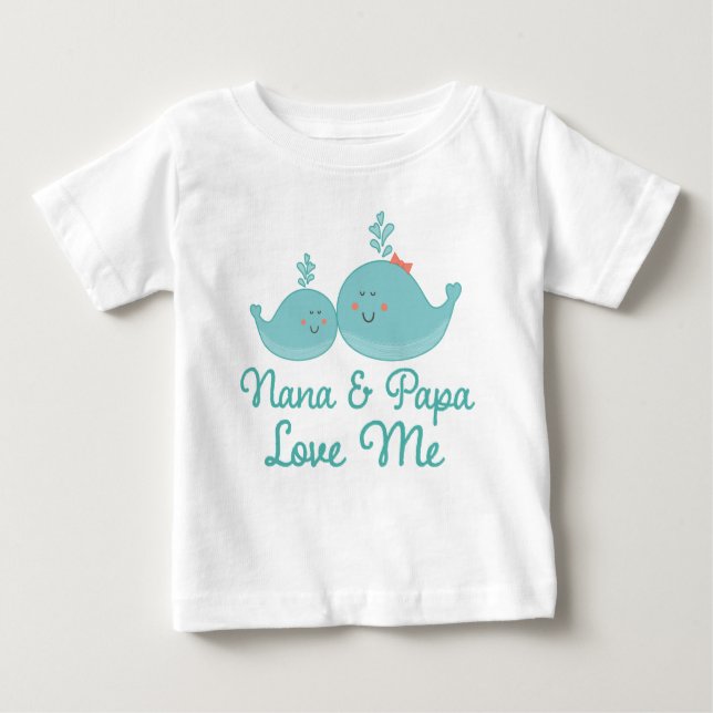 Camiseta Para Bebê Nana e Papa me amam presente (Frente)