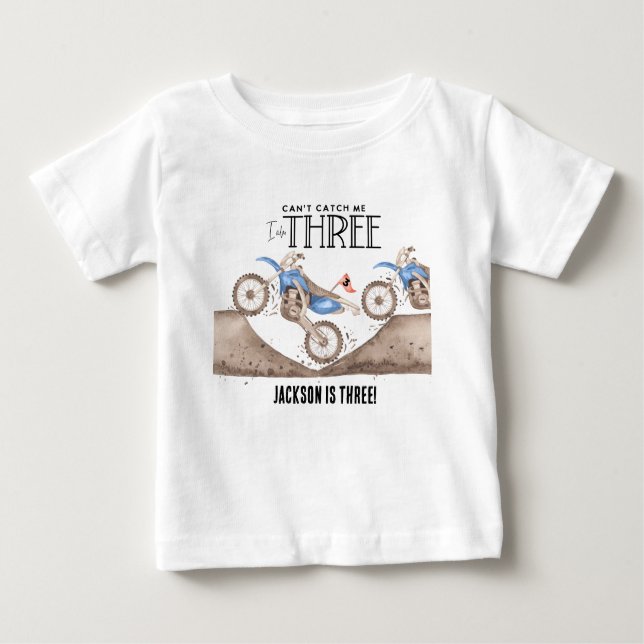 Camiseta Para Bebê Não consegue me apanhar Moto de terra azul 3º aniv (Frente)