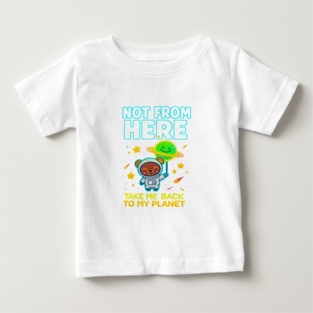 Camiseta Para Bebê Não Daqui - Urso De Astronauta Bonito (Frente)