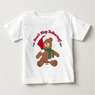 Camiseta Para Bebê Não Pare de Acreditar! Urso de Natal