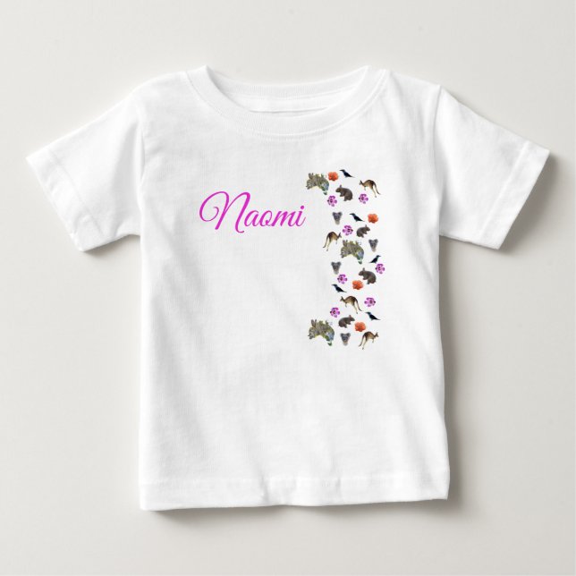 Camiseta Para Bebê Naomi, Nome Com Vida Selvagem Australiana,   (Frente)