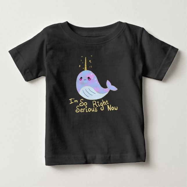 Camiseta Para Bebê Narval Sério Kawaii (Frente)