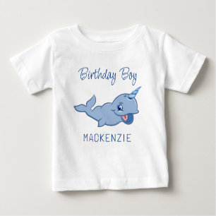 Camiseta Para Bebê Narwhal Blue   Bebê Adorável Kawaii Primeiro Anive