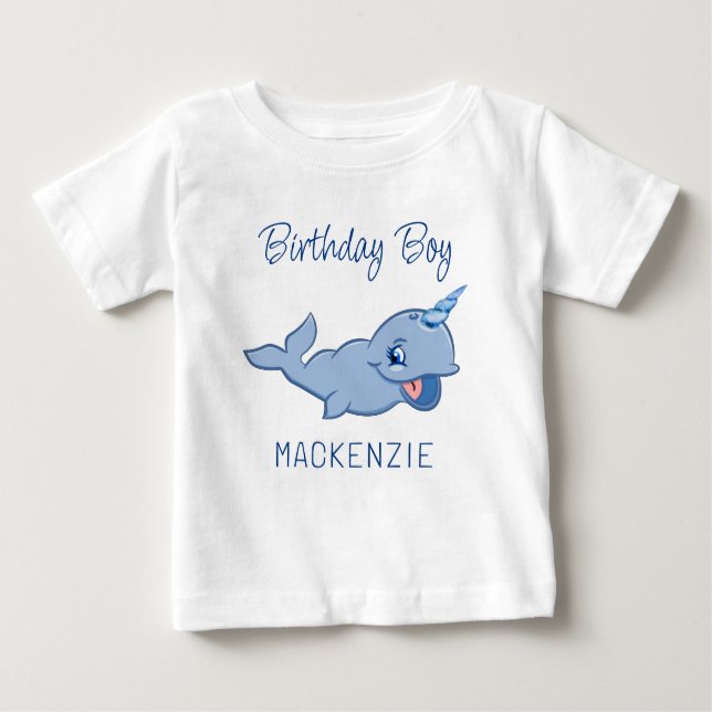 Camiseta Para Bebê Narwhal Blue | Bebê Adorável Kawaii Primeiro Anive (Frente)