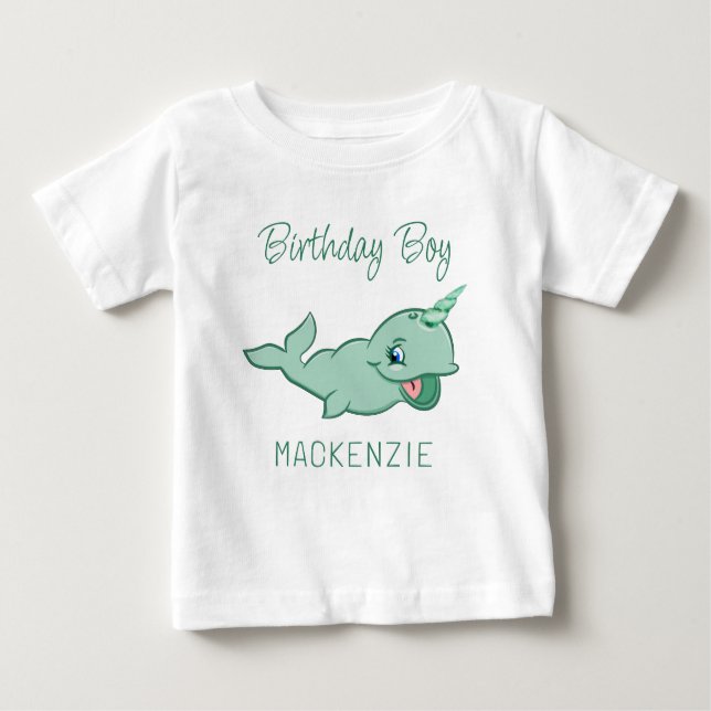 Camiseta Para Bebê Narwhal Green | Cute Mint Chibi — Vida Do Mar (Frente)
