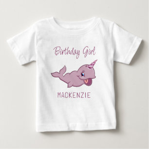 Camiseta Para Bebê Narwhal Pink Raiz Kawaii Chibi