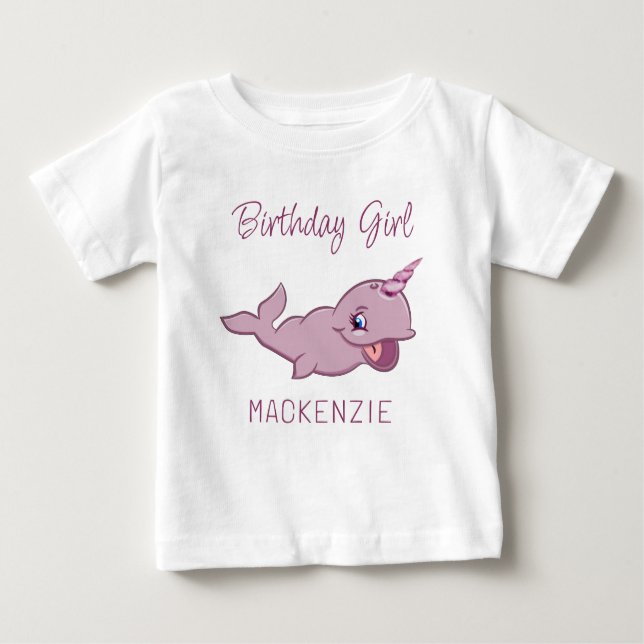 Camiseta Para Bebê Narwhal Pink | Raiz Kawaii Chibi (Frente)