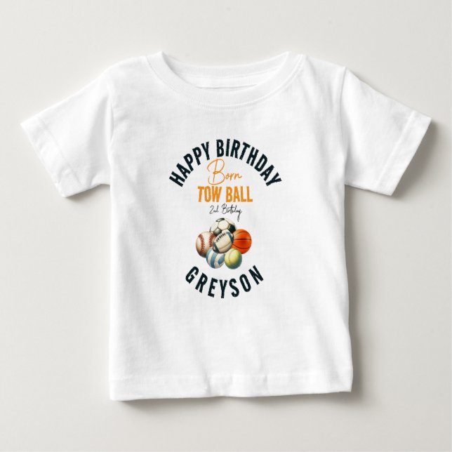 Camiseta Para Bebê Nascer 2 Ball Sport Themed Boy Party (Frente)