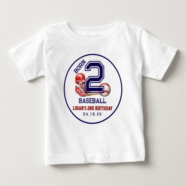 Camiseta Para Bebê Nascer 2 Baseball | Segundo aniversário do Tema Es (Frente)