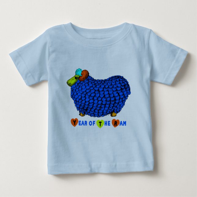 Camiseta Para Bebê Nascer de bebê em Ram Goat Year Blue Bodyfato (Frente)
