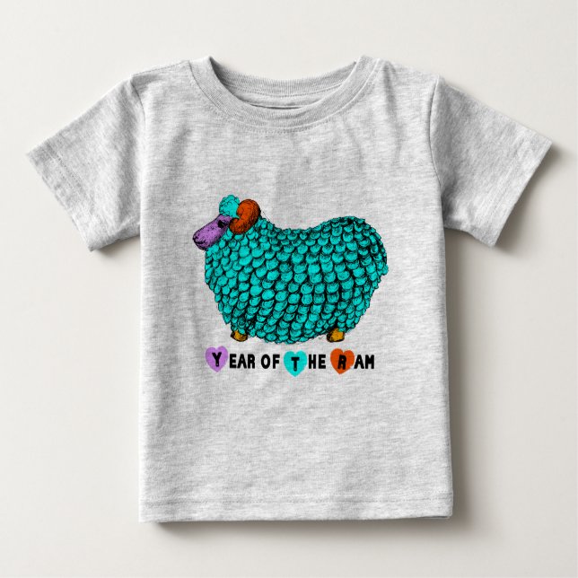 Camiseta Para Bebê Nascer de bebê em Ram Goat Year Turquoise Bodyfato (Frente)