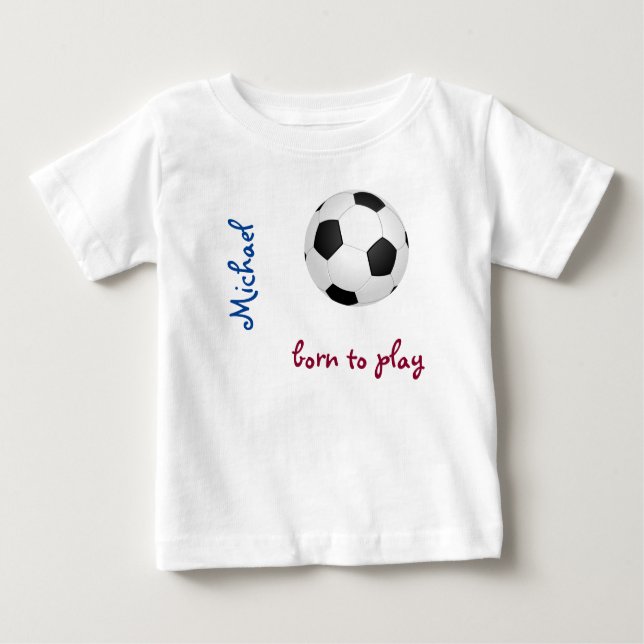 Camiseta Para Bebê Nascer de jogar futebol Personalizar Nome Cute (Frente)