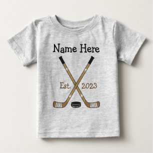 Camiseta Para Bebê Nascer de Nascimento do Bebê de Hockey Personaliz