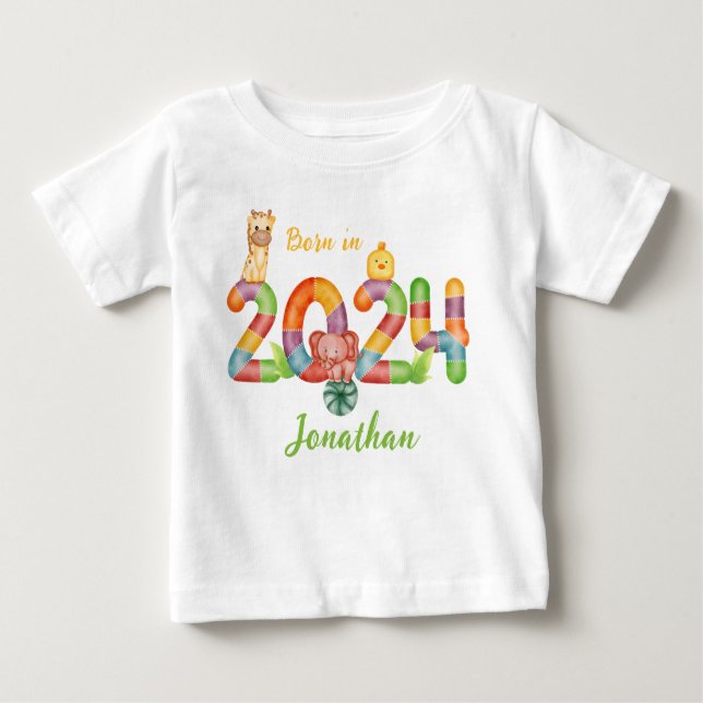 Camiseta Para Bebê nascer de presente personalizado para bebês em 202 (Frente)