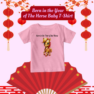 Camiseta Para Bebê Nascer do Ano da Camisa-T do Bebê-Cavalo