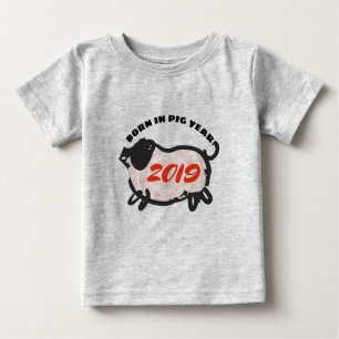 Camiseta Para Bebê Nascer em chinês Porco Ano 2019 Bebê Tee