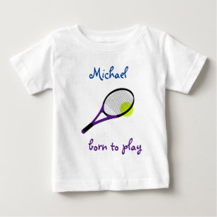 Camiseta Para Bebê Nascer para jogar, Tênis Ball e Racquet, Personal