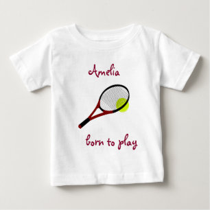 Camiseta Para Bebê Nascer para jogar, Tênis Ball e Racquet, Personal