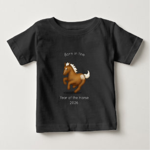 Camiseta Para Bebê Nascido no Ano do Cavalo Preto
