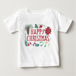 Camiseta Para Bebê Natal Botânico tradicional (branco)