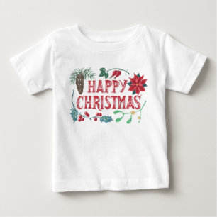 Camiseta Para Bebê Natal Botânico tradicional (branco)