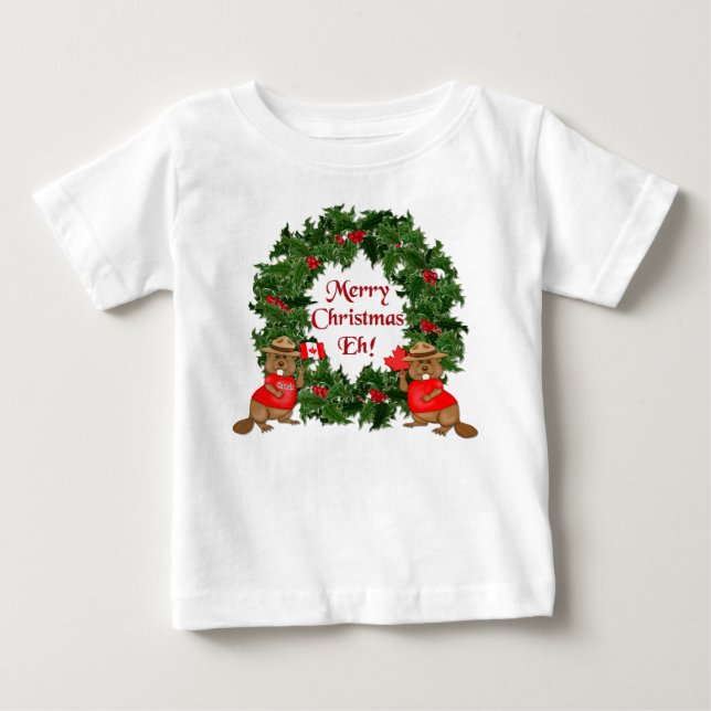 Camiseta Para Bebê Natal canadense (Frente)