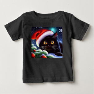 Camiseta Para Bebê Natal Cat 1