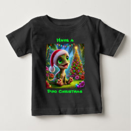 Camiseta Para Bebê Natal Dinossauro Festivo