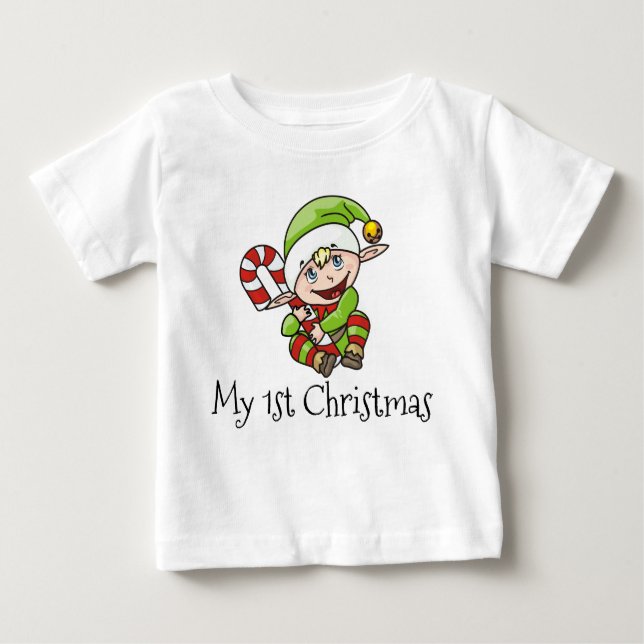 Camiseta Para Bebê Natal do bebê do duende do Natal meu primeiro (Frente)