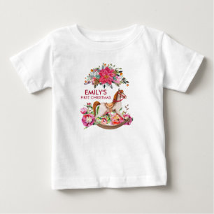 Camiseta Para Bebê Natal do cavalo de balanço do Victorian primeiro