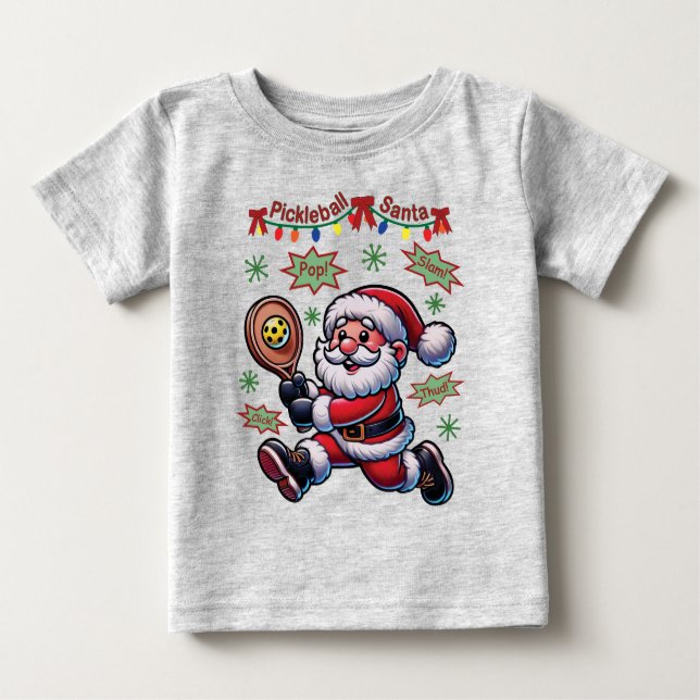 Camiseta Para Bebê Natal do Pickleball Papai Noel (Frente)
