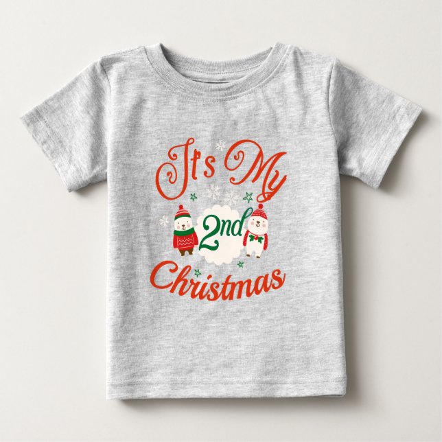 Camiseta Para Bebê Natal do segundo do bebê (Frente)