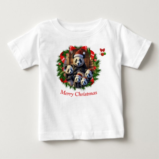 Camiseta Para Bebê Natal do Urso Panda (Frente)