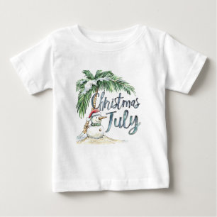 Camiseta Para Bebê Natal em Julho Praia Boneco de Neve & Palmeira