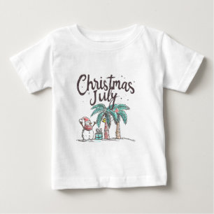 Camiseta Para Bebê Natal em Julho Praia Boneco de Neve Palmeira Verão