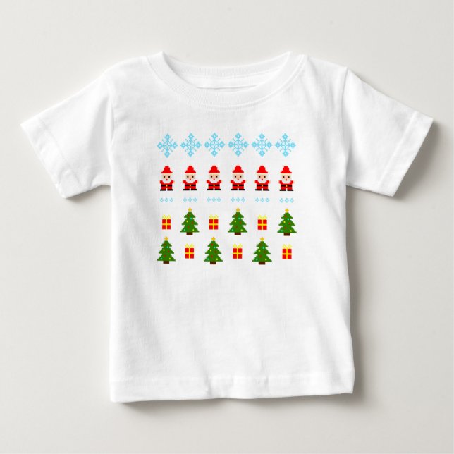 Camiseta Para Bebê Natal em Pixel Art (Frente)