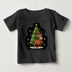 Camiseta Para Bebê "Natal Espumante: Árvores, Reindeer e Estrelas Des