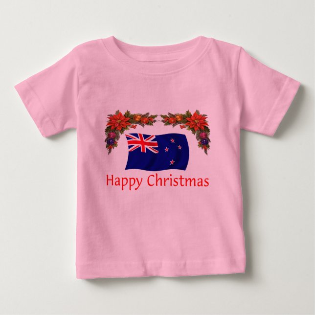 Camiseta Para Bebê Natal feliz de Nova Zelândia (Frente)
