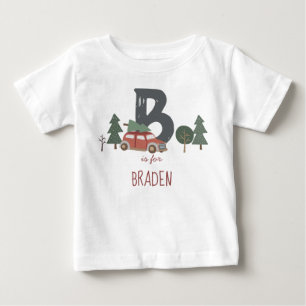 Camiseta Para Bebê Natal inicial da criança da Cinza verde vermelha