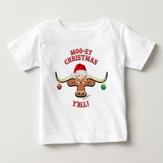 Camiseta Para Bebê Natal Longhorn Steer (Frente)