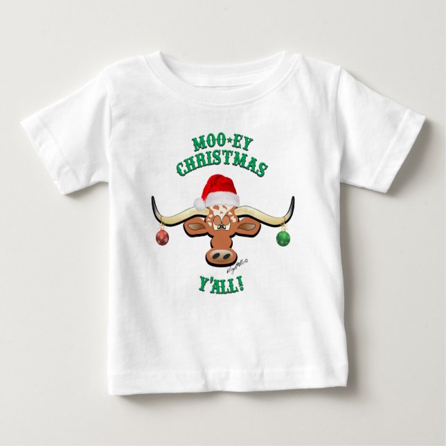 Camiseta Para Bebê Natal Longhorn Steer (Frente)
