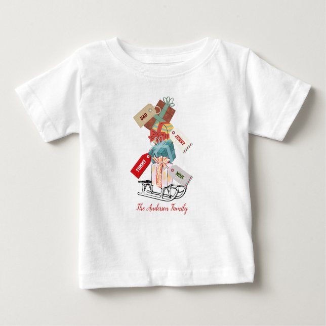 Camiseta Para Bebê Natal Moderno Único e Simples, Cuado Vermelho (Frente)