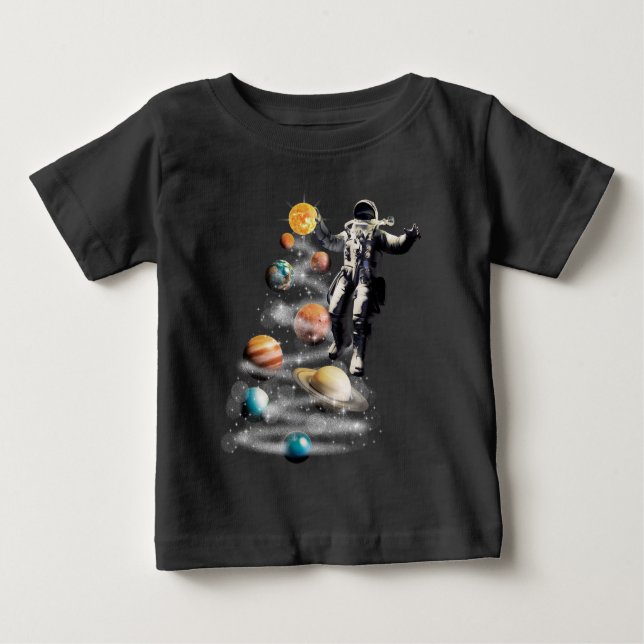 Camiseta Para Bebê Natal no Astronauta do Sistema Solar no Espaço (Frente)