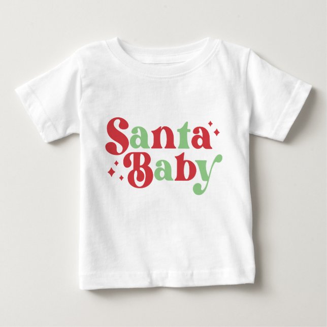 Camiseta Para Bebê Natal Papai Noel Bebê Fofo Moderno Script de Tipog (Frente)