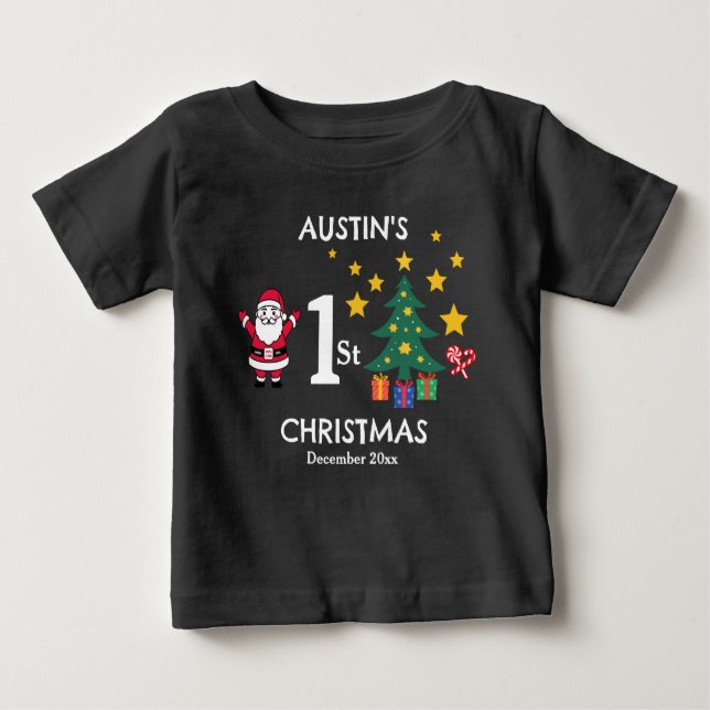 Camiseta Para Bebê Natal personalizado do bebê negro e bonitinho pret (Frente)