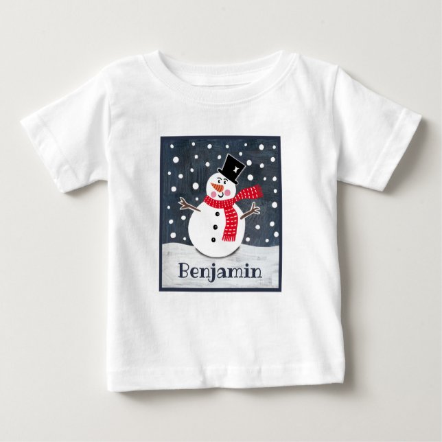 Camiseta Para Bebê Natal personalizado do boneco de neve (Frente)