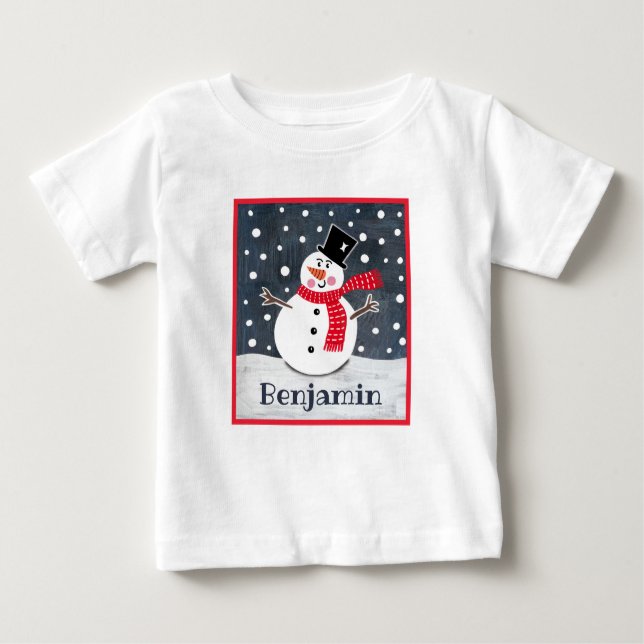 Camiseta Para Bebê Natal personalizado do boneco de neve (Frente)