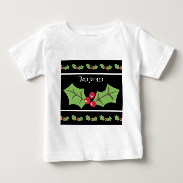 Camiseta Para Bebê Natal Personalizado Holly & Berries (Frente)