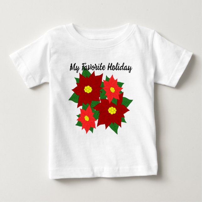 Camiseta Para Bebê Natal Poinsettias (Frente)
